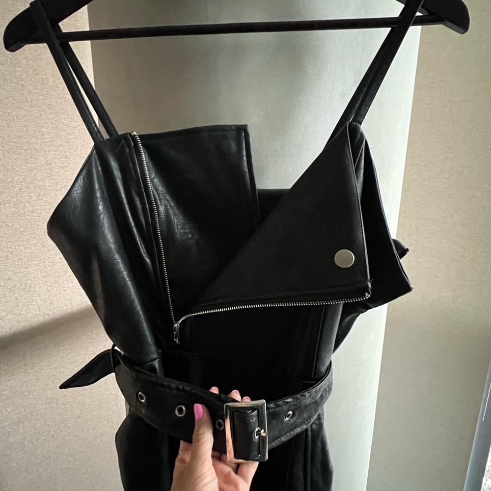 Vegan Leather Midi Moto Dress